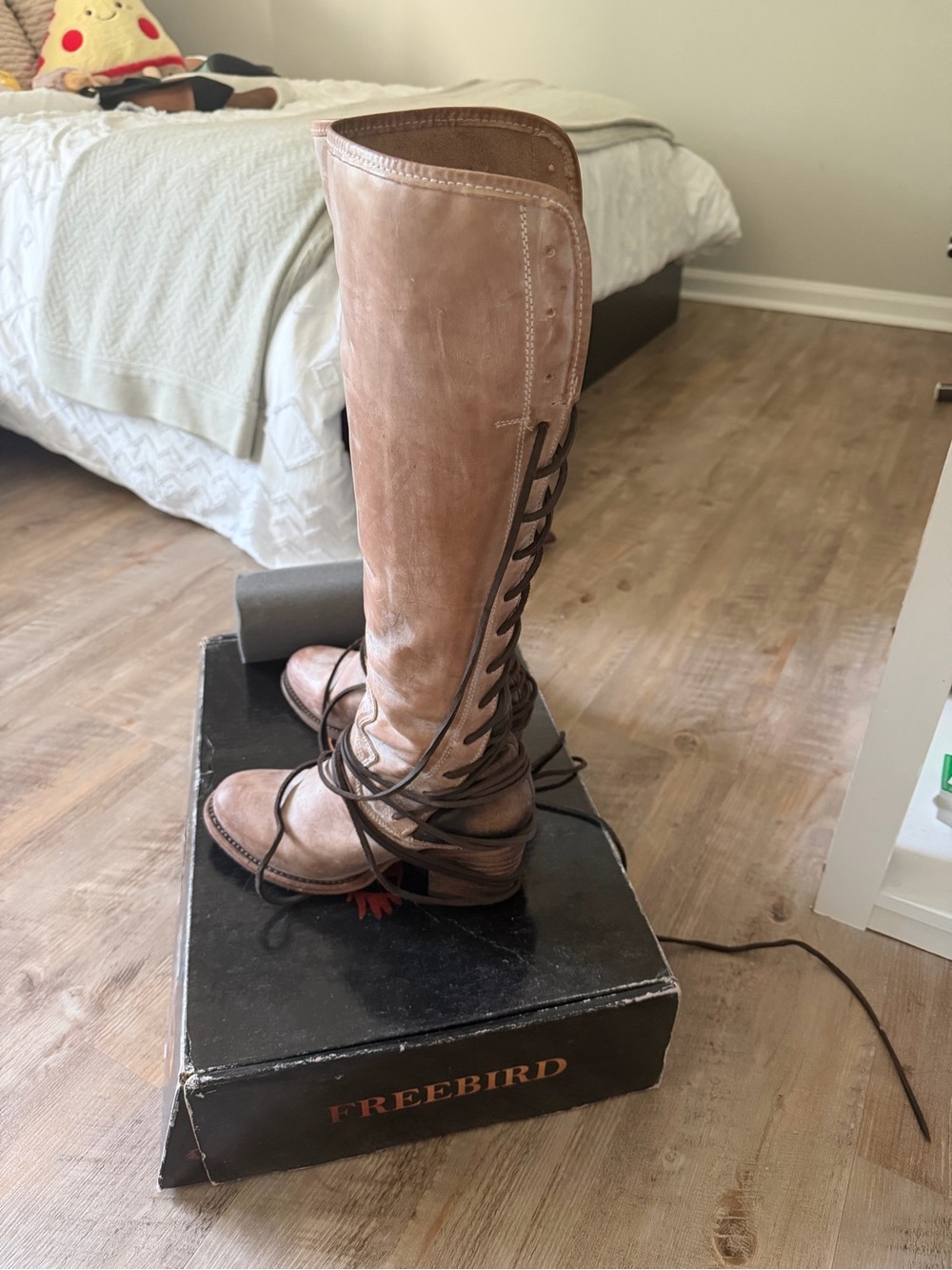 Freebird by Steven Distressed Tan Lace-Up Knee Boots - Picture 4 of 5